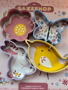 The Bakeshop| Pink, Blue, Yellow & Lavender Animal Cookie Cutter Set of 4 NEW